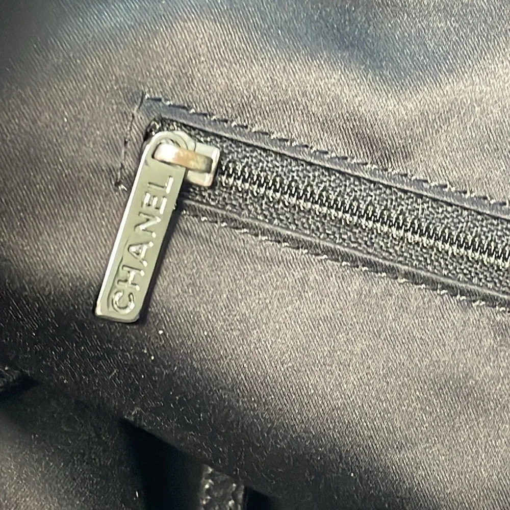 Chanel Brick Chocolate Bar Quilted Frozen Tote Bag Large Black Vinyl Chain Strap